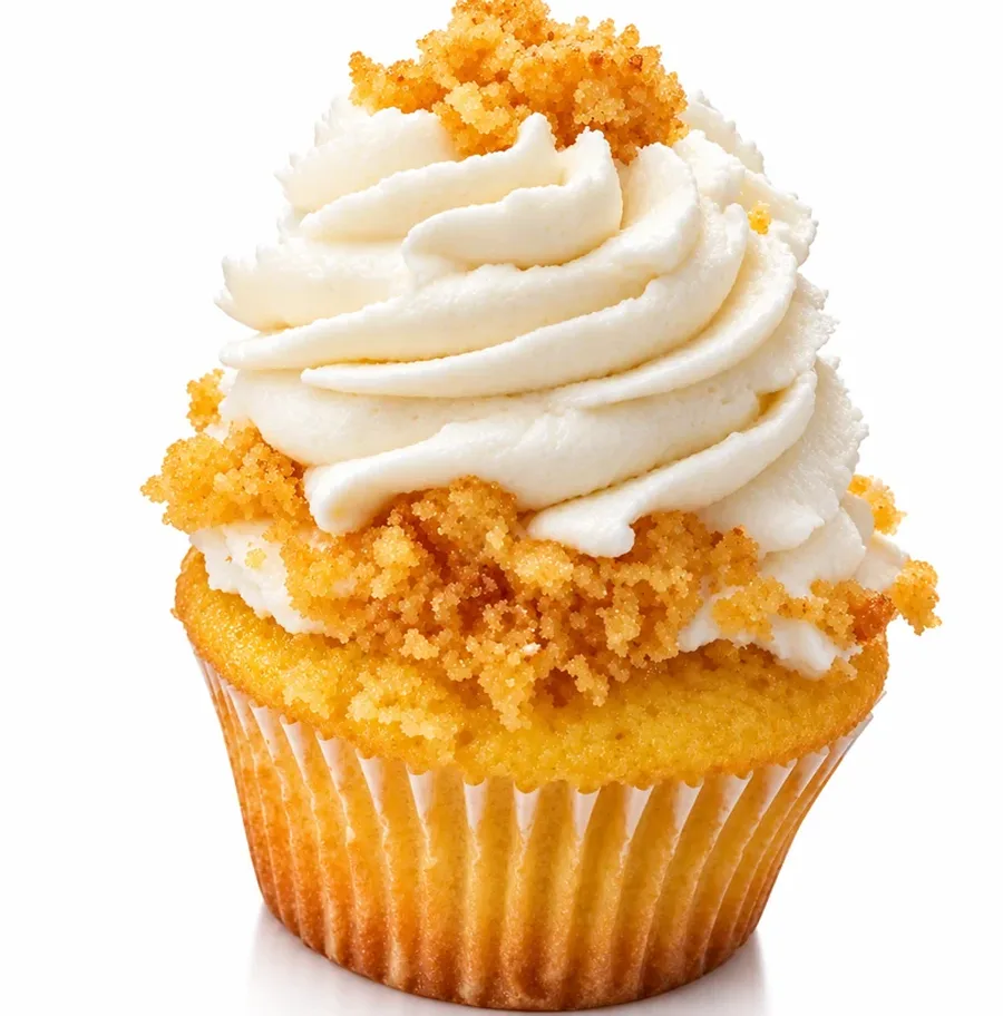 Banana pudding cupcake with vanilla swirl and toasted crumbs