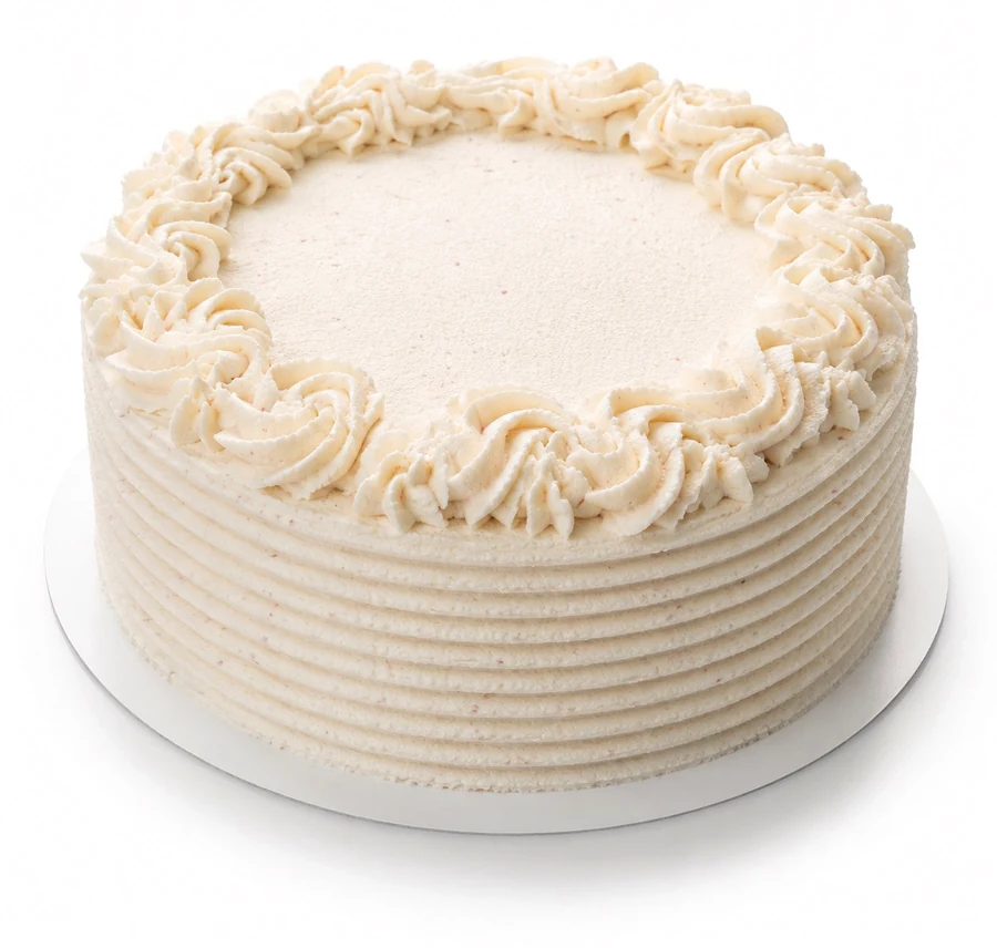 Cake with ridged cream frosting and a rosette border